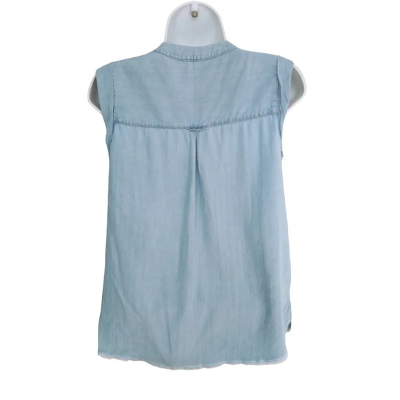 Reitmans Denim  Jean Sleeveless Blouse Raw Edges Faded Blue XS - Picture 5 of 7